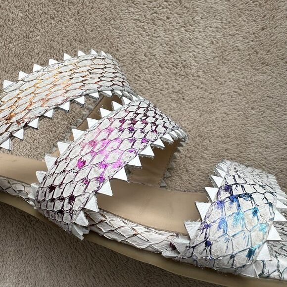 Nayla Clara Rainbow Fish Scales Slide Flat Sandals Women 7 Zig Zag Wide Straps - Picture 11 of 15